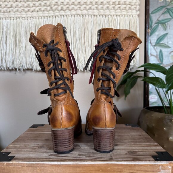 FREEBIRD Cora Genuine Leather Tan Brown Straps Silver Hardware Boots Size 7 - Picture 5 of 17